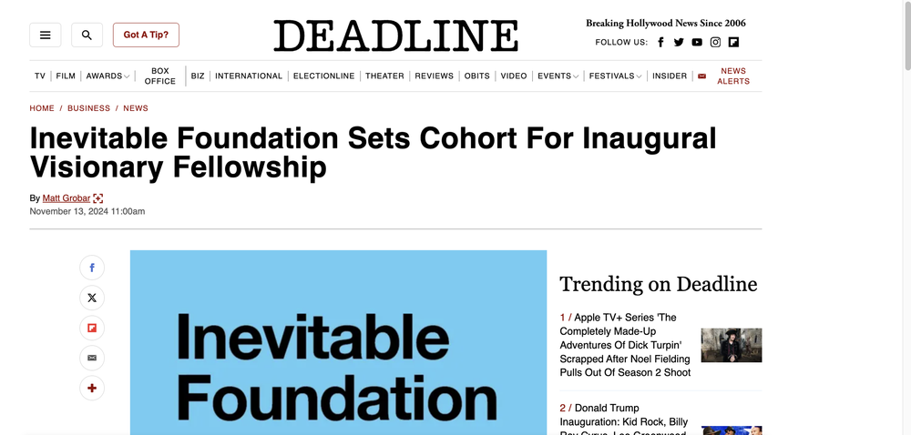 Deadline - Inevitable Foundation Visionary Fellowship