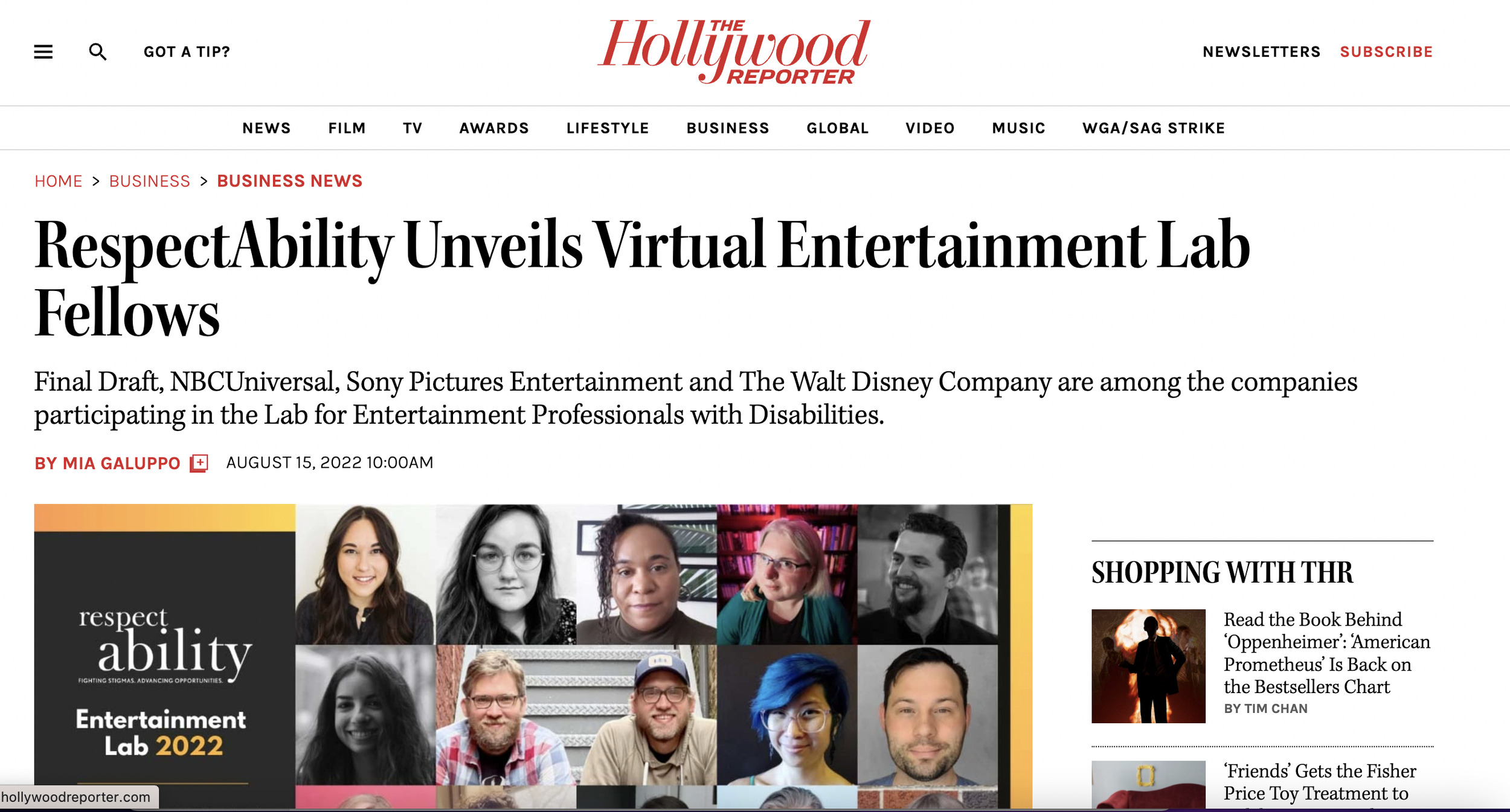 Hollywood Reporter - RespectAbility Virtual Entertainment Lab